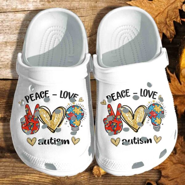 Peace Love Autism Shoes Crocs Clog For Man Women  Puzzle Autism Birthday Gift For Daughter Son